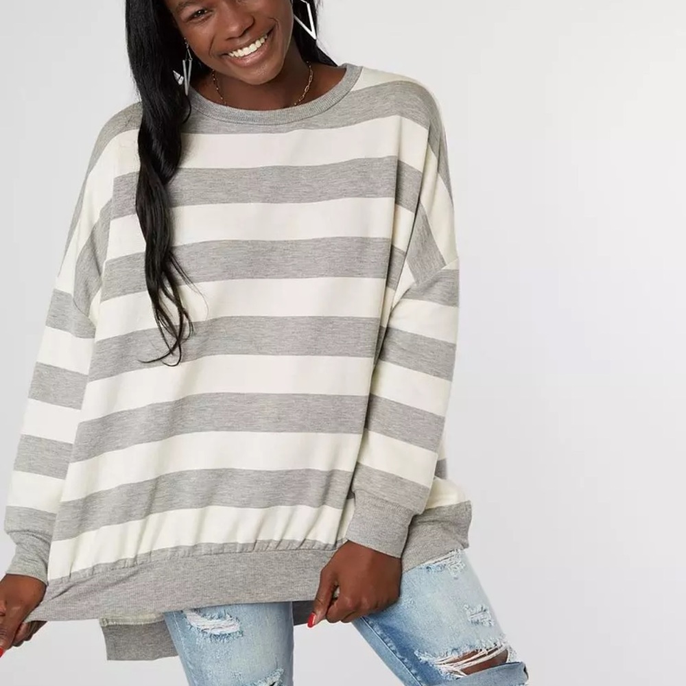 BKE Striped Crew Neck so soft fleece Sweatshirt large